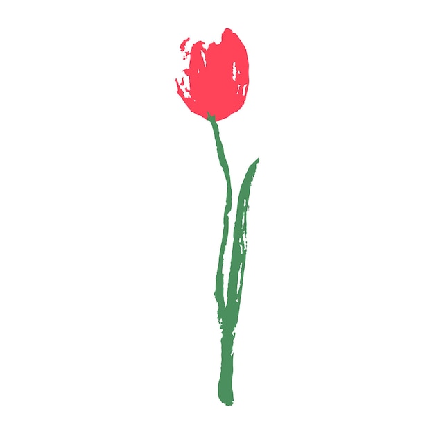 Tulpenbloem wordt getekend in grunge-stijl met verf Lentebloem vrouwendag