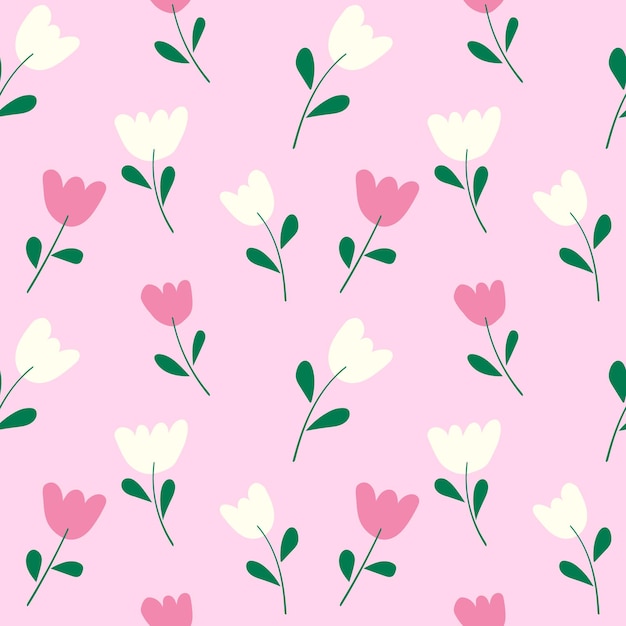 Tulpenbloemen naadloos patroon op roze achtergrond Vectorillustratie