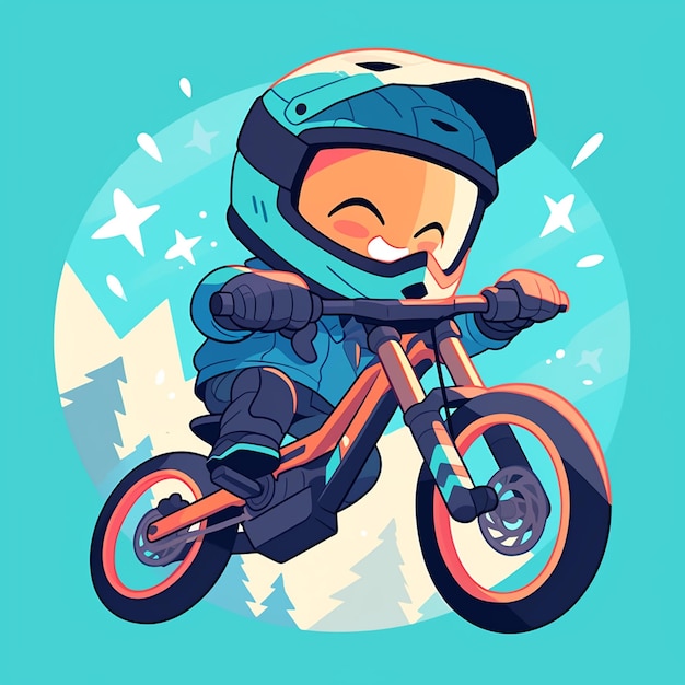 A Tulsa boy rides a mountain bike in cartoon style