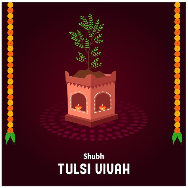 Tulsi vivah tulsi puja festival indiano celebrazione disegno vettoriale