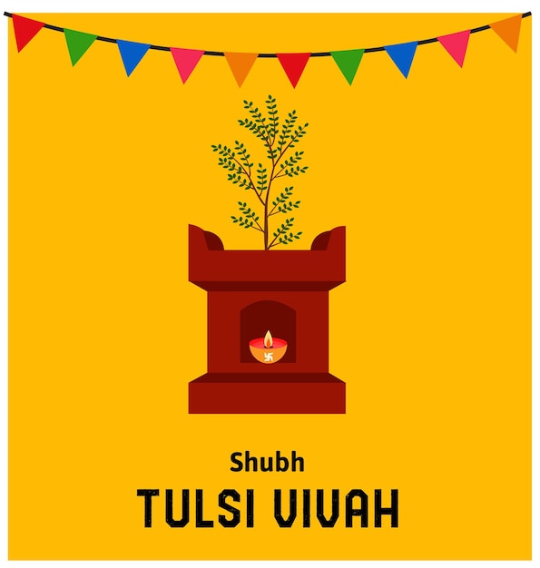 Tulsi vivah tulsi puja indian festival viering vector ontwerp