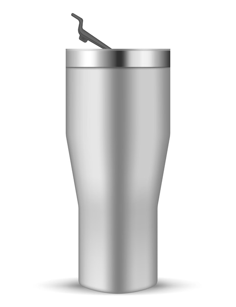 Tumbler cup with flip lid vector mockup Stainless steel water bottle mockup Travel thermo mug