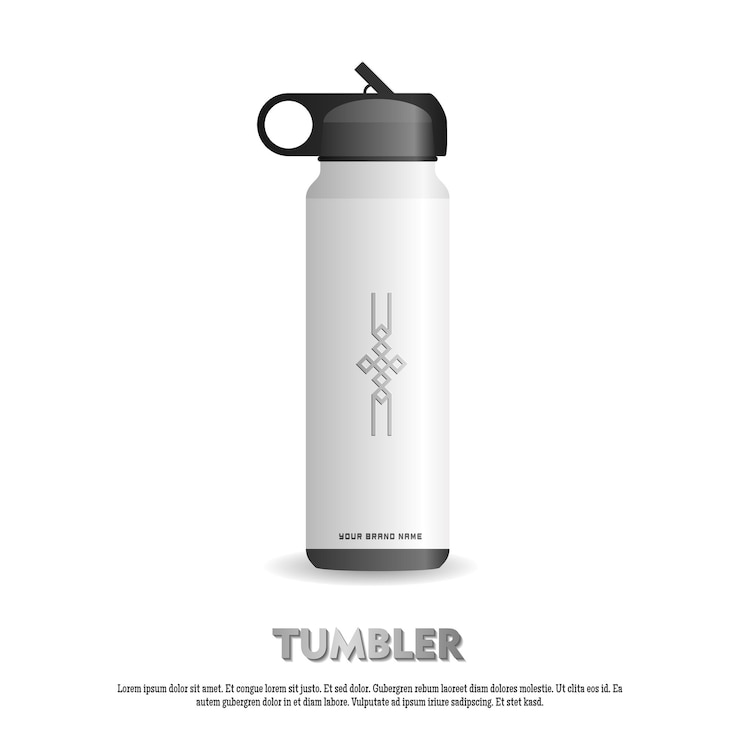 Vector tumbler mockup aluminum bottle with black white colors realistic vector mockup water bottle
