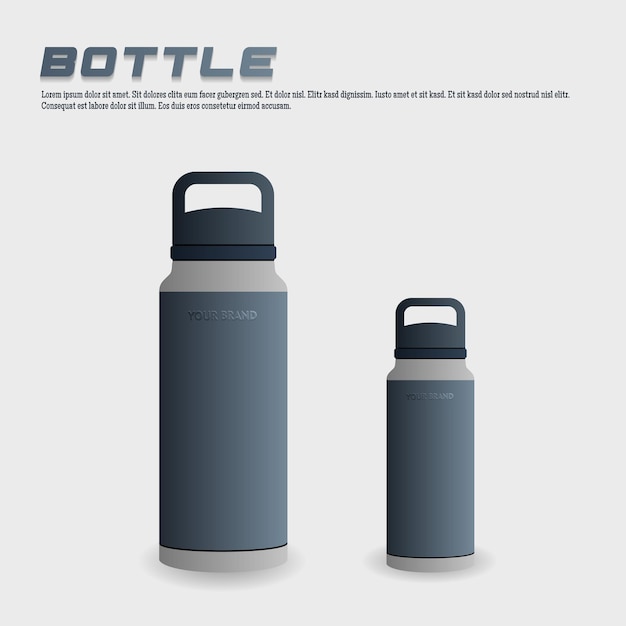 Vector tumbler mockup aluminum bottle with blue black grey colors realistic vector mockup water bottle