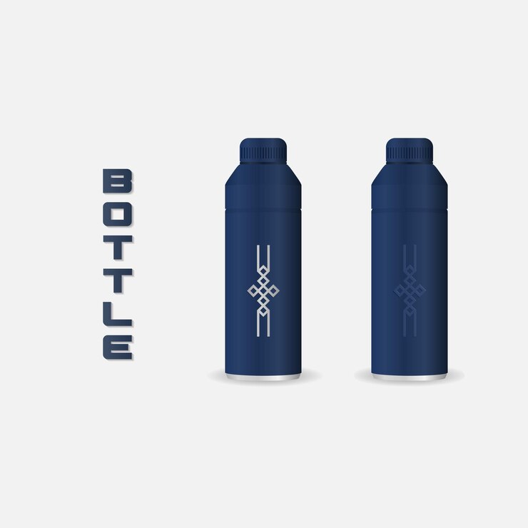 Vector tumbler mockup aluminum bottle with blue white colors realistic vector mockup water bottle
