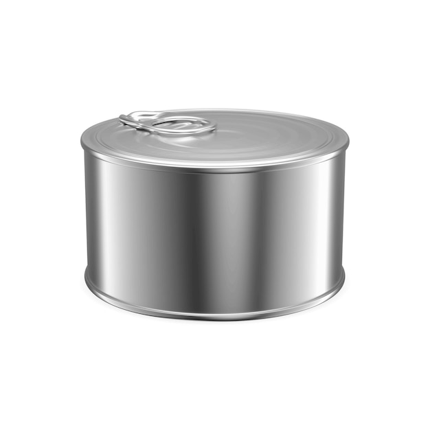 Tuna can blank. Canned food cylinder tin realistic vector illustration