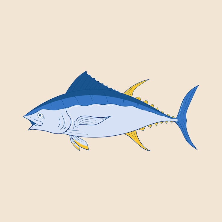 Vector tuna fish animal flat design cartoon illustration