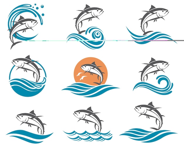 Tuna fish illustrations set