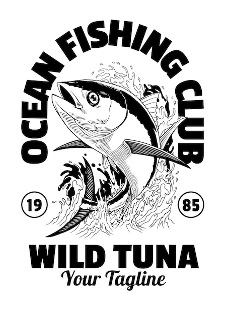 Vector tuna fishing shirt design illustration in vintage retro style