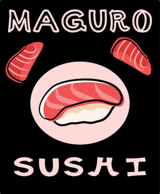 Tuna nigiri sushi poster. Japanese food banner on black background.