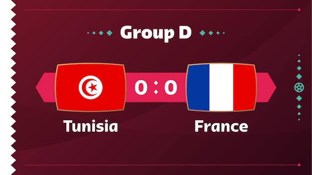 Tunesië vs Frankrijk Voetbal 2022 Groep D Wereldvoetbalcompetitie kampioenschapswedstrijd versus