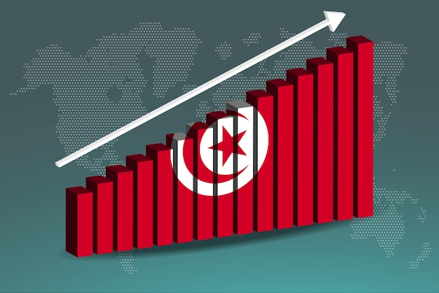 Tunisia 3d bar chart graph vector upward rising arrow on data country statistics concept