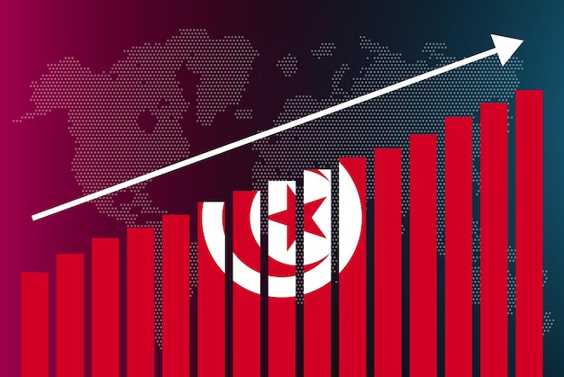 Tunisia bar chart graph, increasing values, country statistics concept, tunisia flag on bar graph