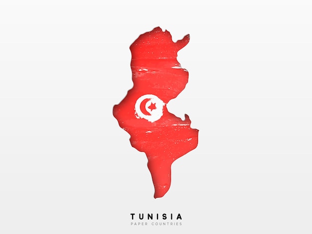 Tunisia detailed map with flag of country. painted in watercolor paint colors in the national flag.