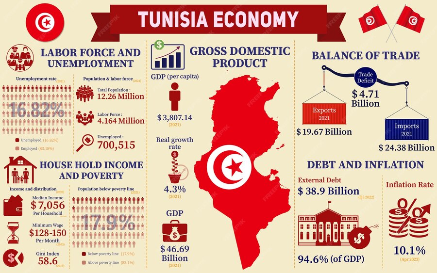 Premium Vector Tunisia economy infographic economic statistics data
