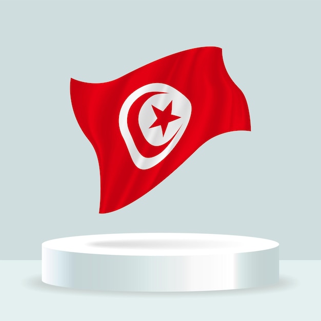 Vettore bandiera della tunisia rendering 3d della bandiera esposta sul supporto bandiera sventolante in moderni colori pastello