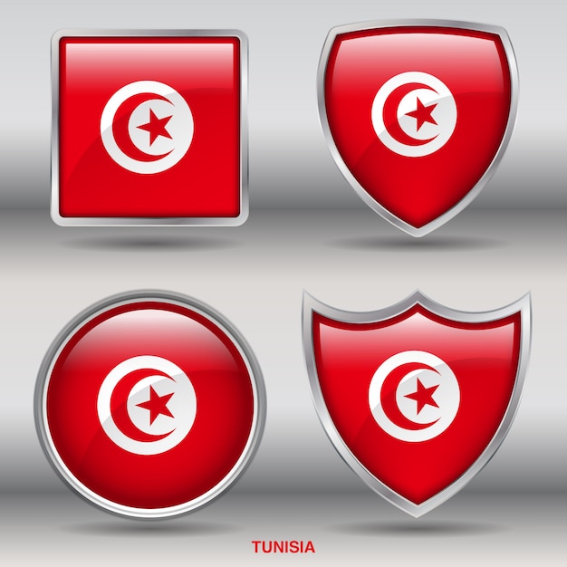 Vector tunisia flag bevel 4 shapes icon