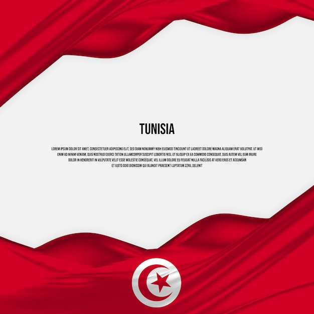 Tunisia flag design. Waving Tunisian flag made of satin or silk fabric. Vector Illustration.