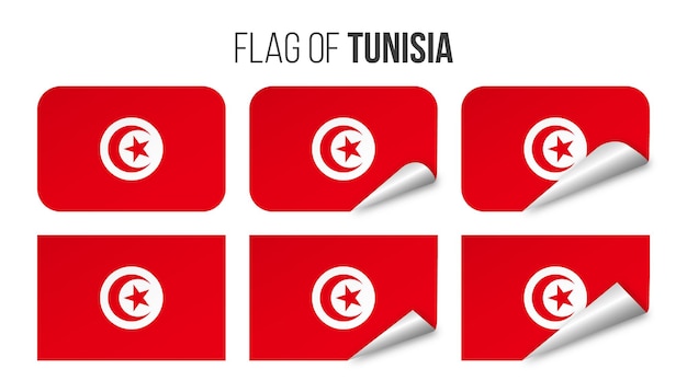 Set di adesivi per etichette bandiera tunisia illustrazione vettoriale bandiere 3d della tunisia isolate su bianco