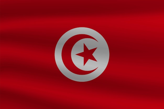 Tunisia flag of silk. Waving Flag of Tunisia. Tunisia Flag on pole for Independence day.