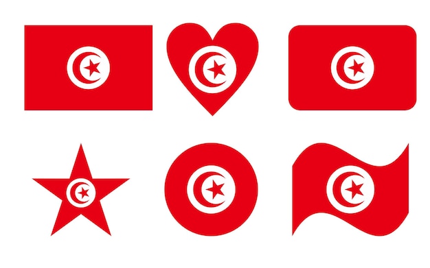 Tunisia flag in six shapes vector illustration