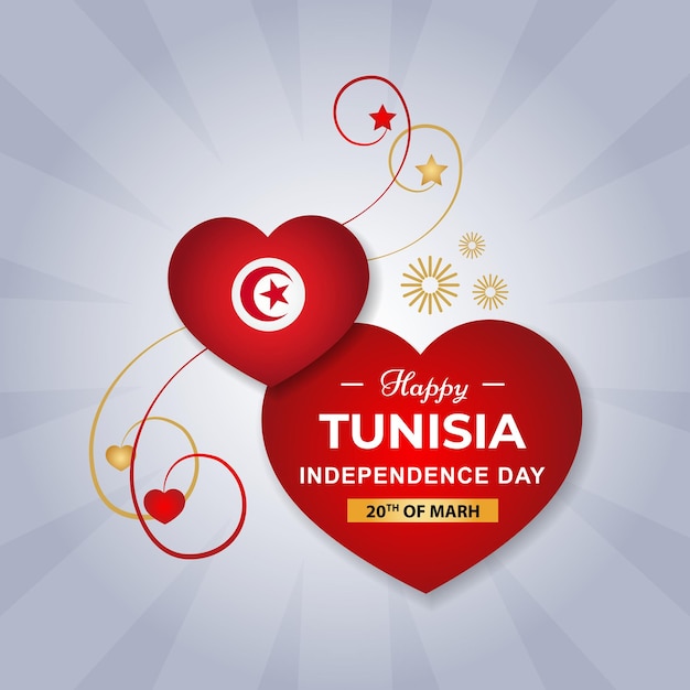 Vettore bandiera del cuore della tunisia per il giorno dell'indipendenza