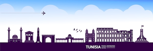 Grande illustrazione della destinazione di viaggio della tunisia
