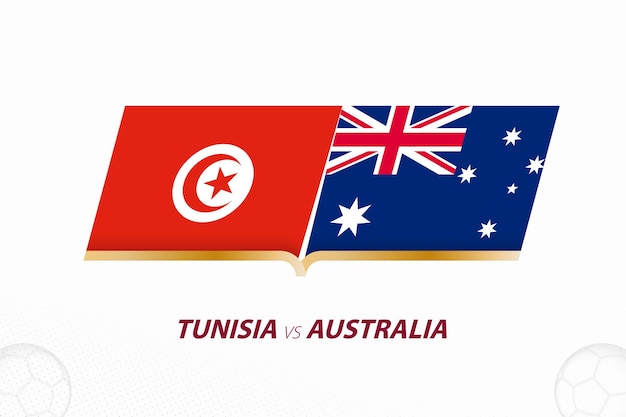 Tunisia vs Australia in Football Competition Group A Versus icon on Football background