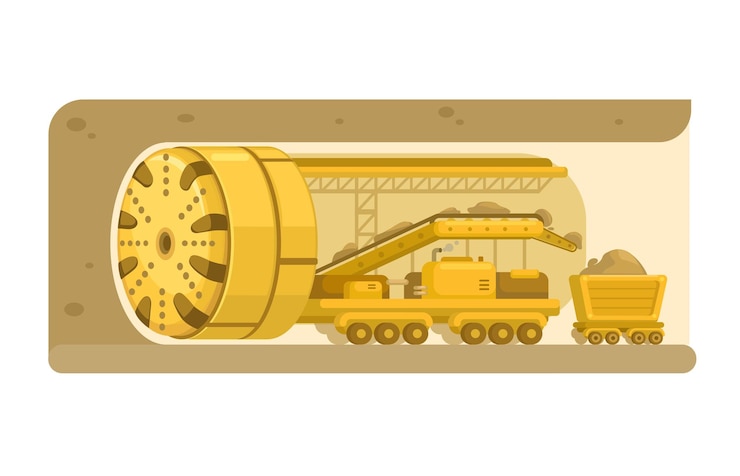Vector tunnel boring machine flat cartoon illustration vector