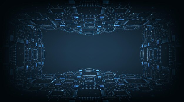 Tunnel circuit board illustration on dark blue background