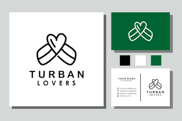 turban with love heart symbol line art logo design vector