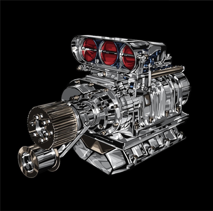 Vector turbo engine on black background for poster tshirt print business element social media content