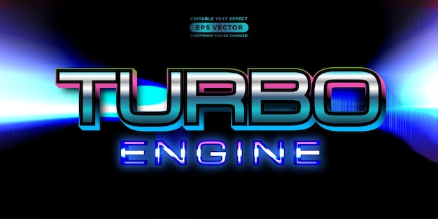 Effetto di stile di testo modificabile del motore turbo in un design dall'aspetto retrò con sfondo sperimentale ideale per poster volantino logo post sui social media e promozione di modelli di banner