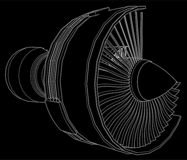 Turbo jet engine aircraft. vector line illustration.