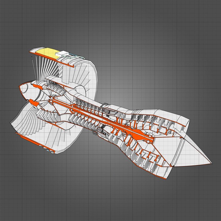 Vector turbo jet engine aircraft. vector line illustration.