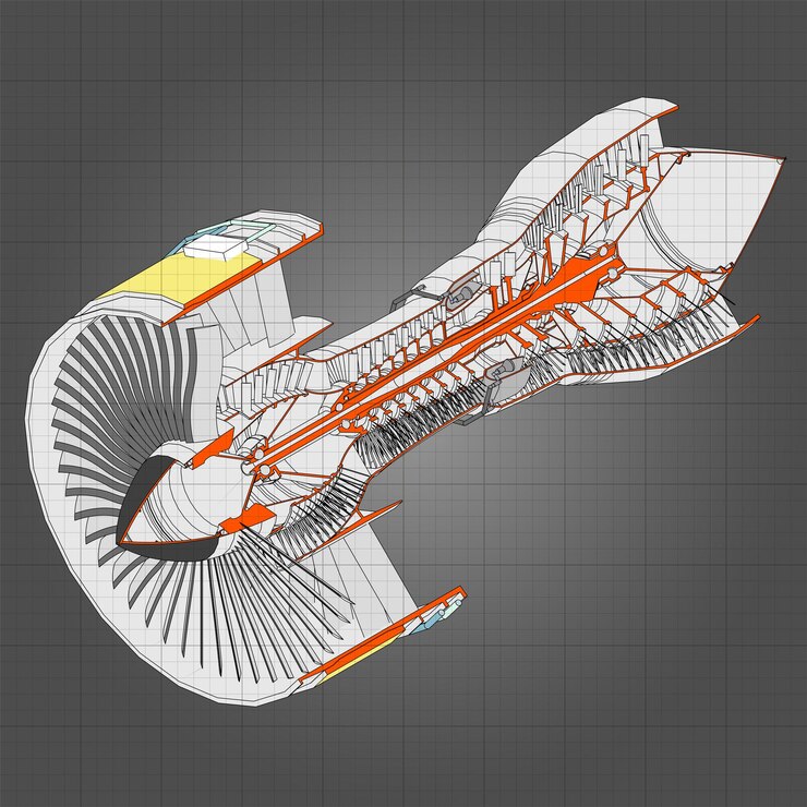 Vector turbo jet engine aircraft. vector line illustration.