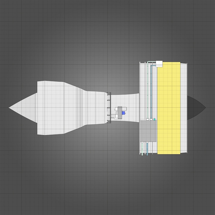 Vector turbo jet engine aircraft. vector line illustration.