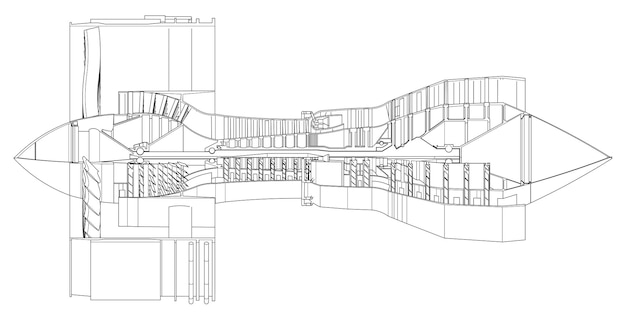 Vector turbo jet engine aircraft. vector line illustration.