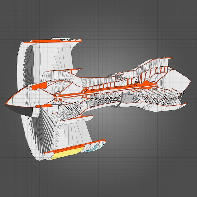 Vector turbo straalmotor vliegtuigen. vector lijn illustratie.