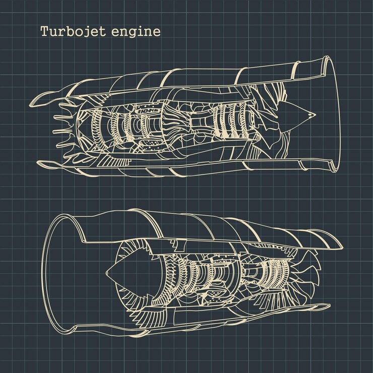 Vector turbojet engine blueprints
