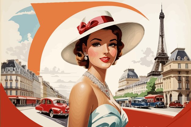 Vector turism illustration paris 50s