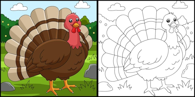 Turkey coloring page colored illustration