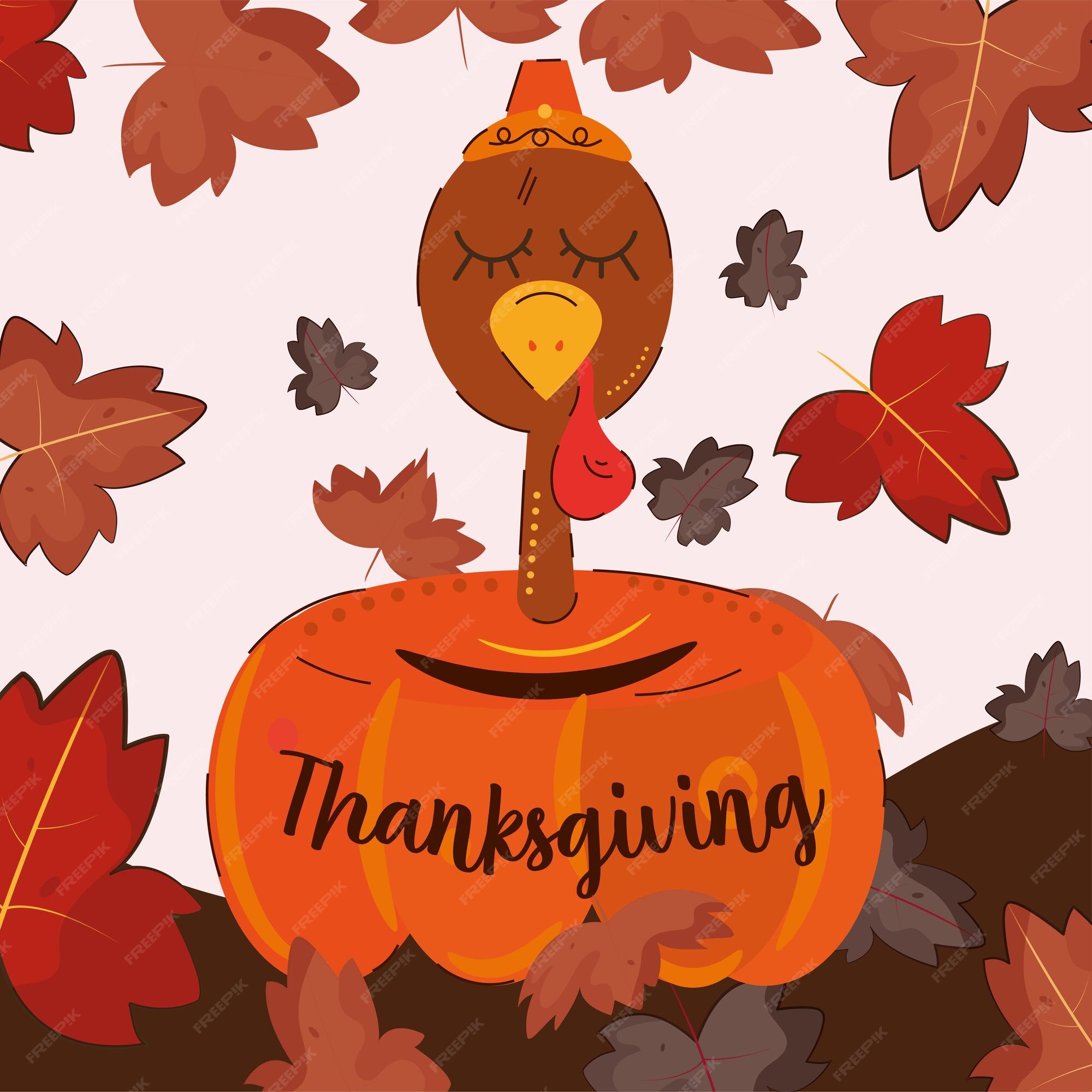 Premium Vector  Happy thanksgiving day with turkey and pumpkin.