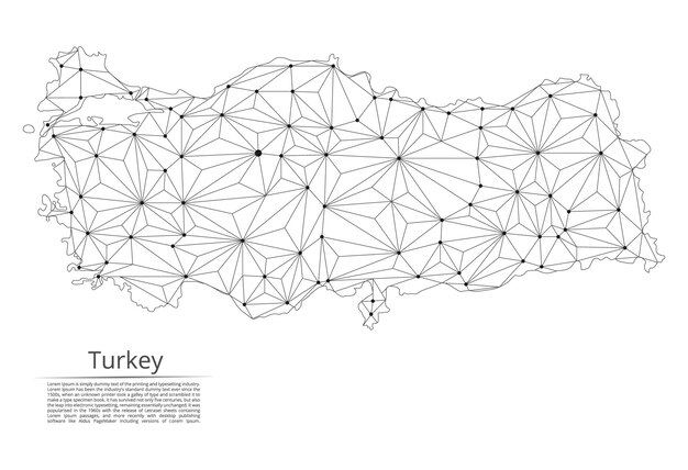 トルコの通信ネットワークマップ都市の形でライトが付いている世界地図のベクトル低ポリ画像