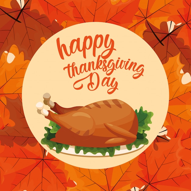 turkey dinner of thanksgiving day with leafs