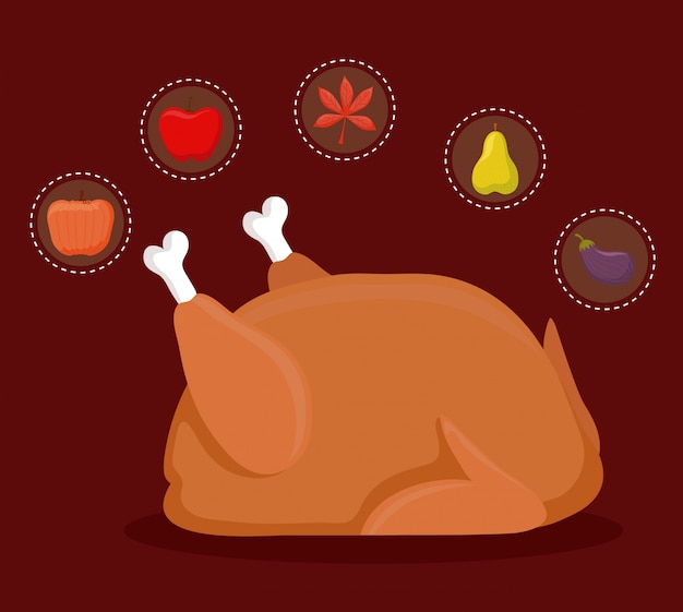 Vector turkey dinner of thanksgiving day with set s