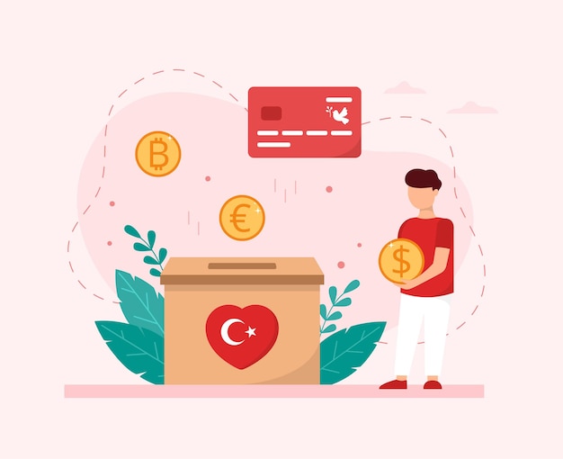 Turkey earthquake donation concept vector illustration in a flat style