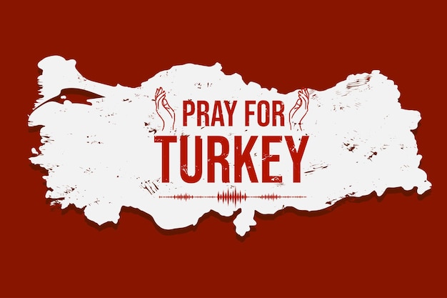 Vector turkey under earthquake on february 6, 2023. pray for turkey background banner with map.