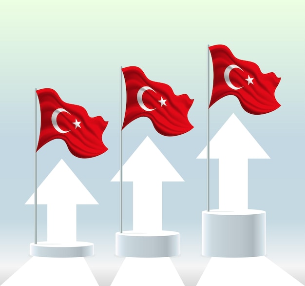 Turkey flag The country is in an uptrend Waving flagpole in modern pastel colors