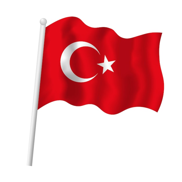 Turkey flag on flagpole waving in wind Vector isolated illustration of Turkish flag crescent